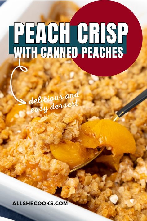 Peach Crisp With Canned Peaches, Peach Cobbler Crisp, Can Peaches Recipes, Canned Peach Cobbler Recipe, Peach Desserts Easy, Easy Peach Crisp, Peach Crisp Recipe, Easy Peach Cobbler Recipe, Peach Dessert Recipes