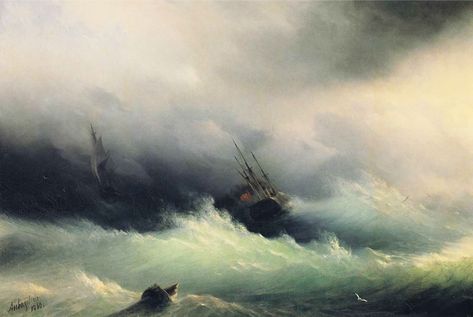 Large wave with boat painting wallpaper, Ivan Aivazovsky, sea, sailing ship Ivan Aivazovsky, Marine Painter, Ocean Waves Art, Marine Artist, Maritime Art, Rough Seas, Russian Painting, 19th Century Paintings, Stormy Sea