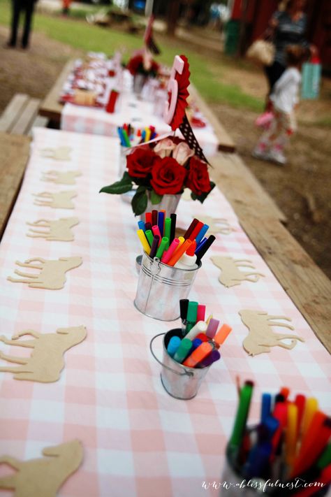 Horse Party by A Blissful Nest Horse Theme Birthday Party Activities, Horse Party Table Decor, Horse Party Backdrop, Horse Riding Party Ideas, Horse Birthday Activities, Pony 3rd Birthday Party, Horse Riding Party, Cowgirl Party Activities, Pin The Tail On The Horse