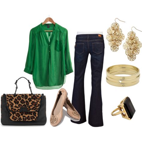 Need: green blouse/tunic, pair with leopard shoes Marlene Jeans, Alledaagse Outfit, Nude Shoes, Green Shirt, Green Tops, Green Blouse, Fashion Mode, Spring Summer Outfits, Outfits Casuales