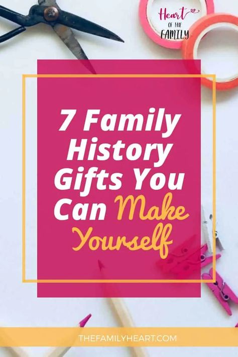 Do you like to DIY your gifts? Check out these cool ideas for family history gifts you can make yourself. There's sure to be something your family will love! #genealogy #family #gifts #DIY Genealogy Display Ideas, Family History Display Ideas, Family Reunion Keepsakes Diy, Family History Gifts Ideas, Family Reunion Souvenirs Ideas, Genealogy Activities, Reunion Activities, Family Reunion Keepsakes, Family Tree Projects