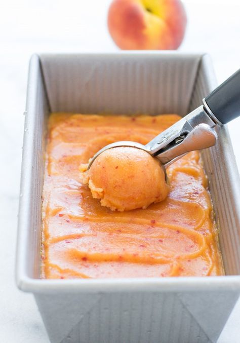 Fresh Peach Sorbet - Making Thyme for Health Wine Popsicles, Granitas, Peach Sorbet, 100 Calorie, Dairy Free Ice Cream, Sorbet Recipes, Peach Recipe, 100 Calories, Homemade Ice