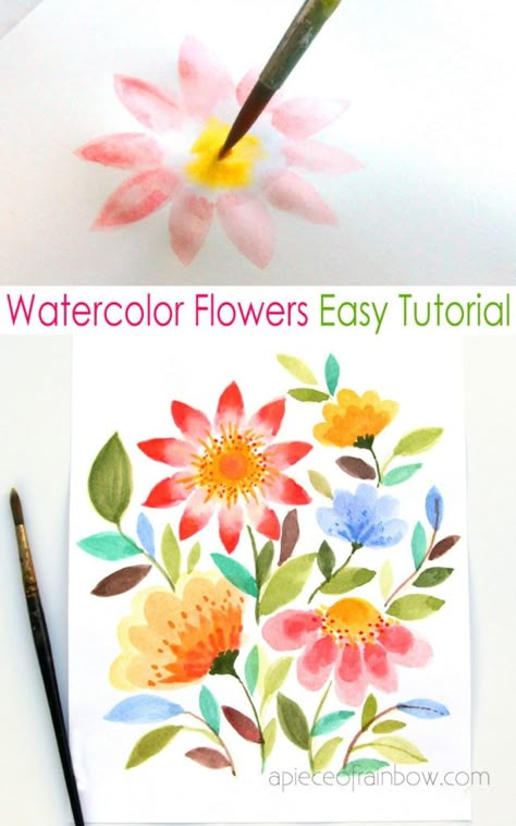 Easy & beautiful watercolor flowers colorful bouquet in 15 minutes: how to paint simple loose floral in watercolour, step by step tutorial for beginners! – A Piece of Rainbow #watercolor #floral loose floral painting, #painting #artsandcrafts arts and crafts, #art #painting #video #tutorial #watercolour #aquarelle spring, flowers, art, #spring #rose #flowers painting Watercolour Step By Step, Watercolor Flowers Easy, Artist Tutorials, Spring Rose, Easy Flower Painting, Flowers Easy, Bubble Painting, Watercolor Flowers Tutorial, Watercolor Beginner