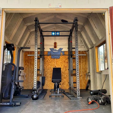 Shed Gym Ideas, Storage Building Homes, Shed Gym, Barn Gym, Home Gym Shed, Gym Shed, Backyard Gym, Home Gym Setup, Gym Setup