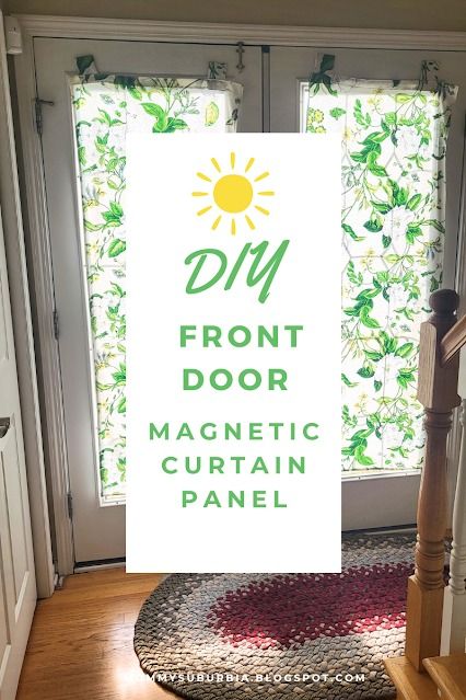 Mommy Suburbia: How I Made A Magnetic Privacy Curtain For My Front Door Windows Entry Window Covering, Kitchen Door Window Covering, Diy Door Window Covering Ideas, Window Treatments For Front Door, Front Door Curtains Window Privacy, Curtain Cabinet Doors, Back Door Curtain Ideas, Door Window Treatments Ideas, Back Door Window Covering Ideas