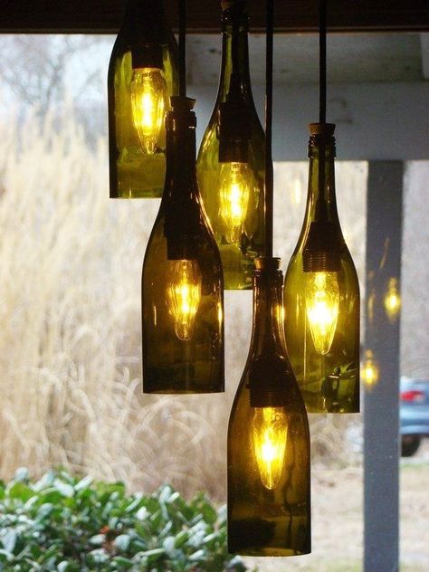 DIY Wine Bottle Painting Ideas for Home Décor Wine Bottle Light Fixture, Diy Bottle Lamp, Wine Bottle Chandelier, Chandelier Diy, Bottle Chandelier, Lighting Scheme, Diy Beer, Wine Bottle Lamp, Lampe Diy