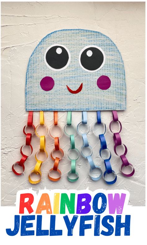 Rainbow Paper Chain Jellyfish Craft - In The Playroom Junk Modelling, Jellyfish Craft, Paper Chain, Sea Crafts, Paper Chains, Rainbow Paper, Fish Crafts, Incredible Creatures, Childrens Games