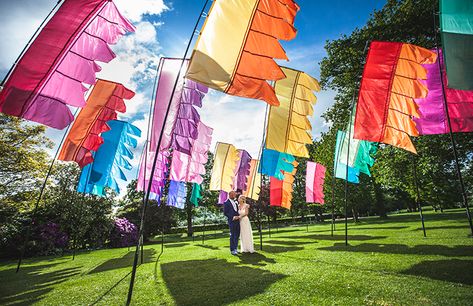 Festival Garden Party, Festival Garden, Festival Themed Party, Wedding Flags, Handmade Flags, Festival Style Wedding, Festival Themed Wedding, Wedding Whimsical, Fiesta Wedding