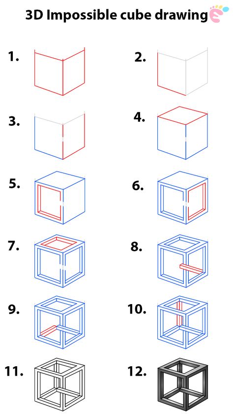 Square 3d Drawing, How To Draw A Rubix Cube, Easy 3d Drawings For Beginners, How To Draw A Cube, Easy 3d Drawings Step By Step, How To Draw 3d Shapes, 3d Square Drawing, Sketch Cube, 3d Geometric Shapes Drawing