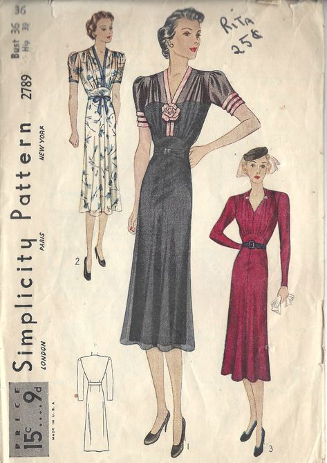 For many more Vintage Sewing Patterns visit my eBay shop                                                                               … 1930s Dress Pattern, Vintage Dress Sewing Patterns, Vintage Fashion 1930s, Fashion Illustration Vintage, 1930s Dress, Vintage Dress Patterns, 1930s Fashion, Vintage Mode, Couture Vintage