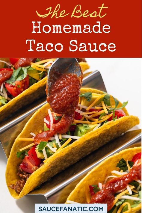 This Homemade Taco Sauce is an easy way to add flavor to your favorite tacos and quesadillas. It’s similar to the Ortega brand taco sauce and can be made with a handful of staple ingredients. Homemade Taco Sauce Easy, Easy Taco Sauce, Home Made Taco Sauce, Ortega Taco Sauce Recipe, Taco Sauce Recipe, Homemade Taco Sauce, Spicy Sauces, Burrito Sauce, Mexican Sauces