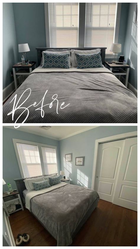 The "Bed in Front of Window" Room- Small Bedroom Makeover - Nesting With Grace Bedroom Ideas For Small Rooms With Window, Bedroom Layout Ideas With Windows, Placing A Bed In Front Of A Window, Window Above Bed Farmhouse, Small Cozy Primary Bedroom, Placing Bed In Front Of Window, Small Bedroom Two Windows, Bedroom Bed In Front Of Window, Bed Next To Window Ideas