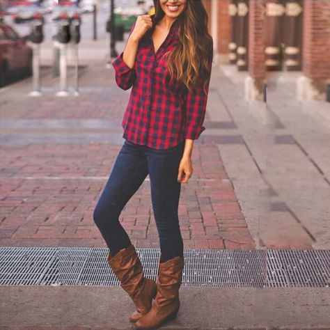 Buffalo Plaid Shirt Outfit, Plaid Shirt Outfit, Red Buffalo Check, Buffalo Plaid Shirt, Red Plaid Shirt, Looks Country, Waist Small, Plaid Outfits, Mode Jeans