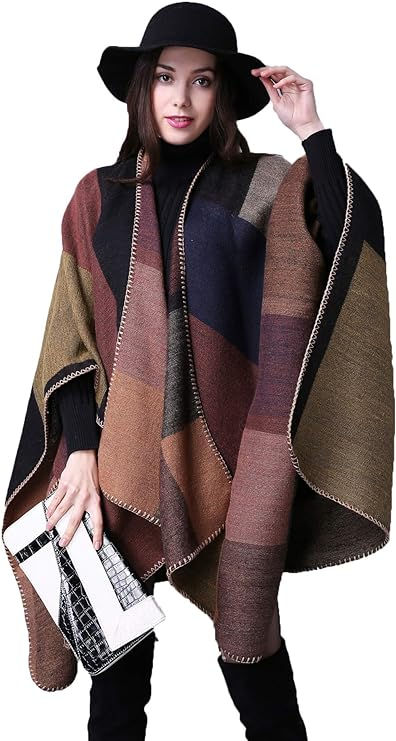 Epsion Women's Color Block Shawl Wrap Plus Size Cardigan Poncho Cape Open Front Long Winter Sweater Coat. CLICK FOR MOORE DETAILS.  LIKE & SAVE #ad Super comfy oversized wraps, Large Oversized 130cm X 150 cm/51inch X 59inch. Wearing this poncho cardigan in cold fall winter or spring days would be good, durable and can be used for long term. Winter Sweater Coat, Open Front Poncho, Plus Size Cardigan, Poncho Cardigan, Plus Size Cardigans, Poncho Cape, Winter Sweater, Long Winter, Sweater Coat