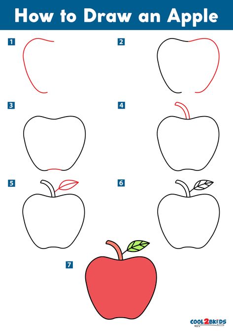 How to Draw an Apple | Cool2bKids Apple Painting Easy, How To Draw An Apple Step By Step, Apple Easy Drawing, How To Draw A Fruit, Drawing An Apple, How To Draw Fruits For Kids, How To Draw Fruit Step By Step, How To Draw Apple, Apple Drawing Step By Step