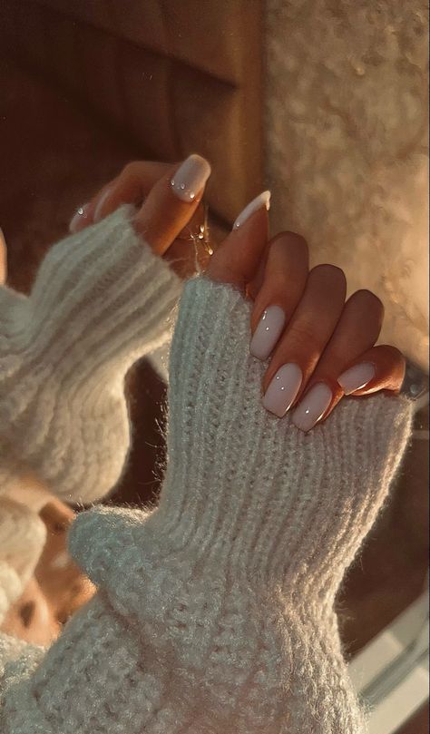 #nails #nailideas #cozy #whiteaesthetic January Solid Color Nails, January Nails Squoval, Aesthetic Clean Nails, Classy Nails 2025, Nail Ideas Clean Girl, Vision Board Photos Nails, Soft Square Acrylic Nails, January Nails White, Clean Nail Aesthetic