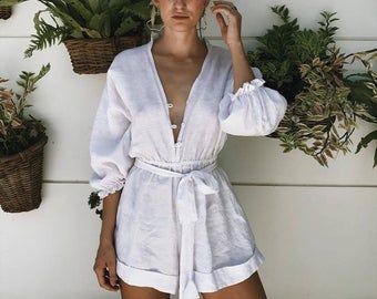 White Linen Jumpsuit, Beach Jumpsuits, Frill Collar, White Playsuit, Goth Corset, Linen Romper, Gothic Corset, Overbust Corset, Linen Jumpsuit