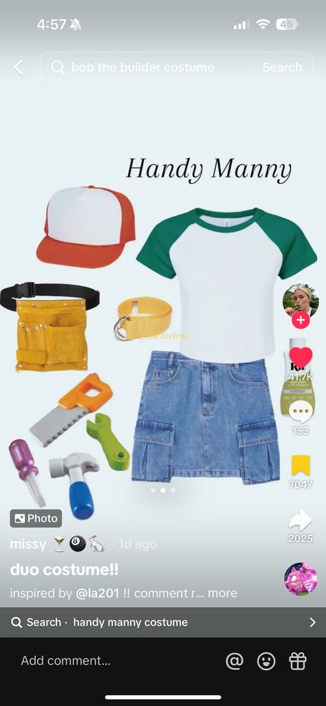 Bob The Builder Halloween Costume, Black Mini Dress Costume Ideas, Halloween Costumes With Jean Skirt, Denim Skirt Halloween Costume, Tv Show Character Day Spirit Week, Niche Halloween Costumes Women, Handy Manny Costume, Easy Basic Halloween Costumes, Bob The Builder Costume