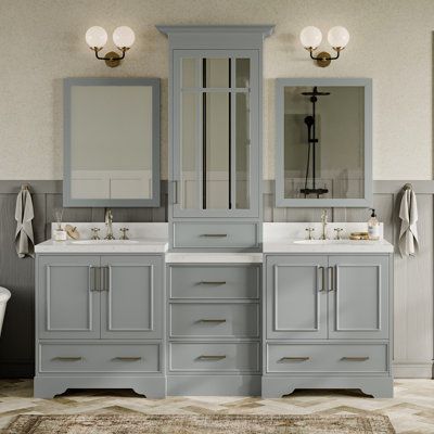 Tower In Bathroom Vanity, Built In Vanity In Bathroom, Double Bathroom Vanity Ideas, Bathroom Tower, Vanity In Bathroom, Bathroom Cabinets Designs, Master Bath Vanity, Full Bathroom Remodel, Bathroom Vanity Designs