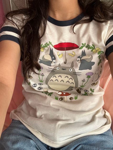 totoro shirt. Ghibli Tshirt Design, Ghibli Aesthetic Clothes, Totoro Clothes, Ghibli Aesthetic Outfit, Ghibli Core Outfit, Totoro Outfit, Studio Ghibli Clothes, Ghibli Tshirt, Studio Ghibli Outfits