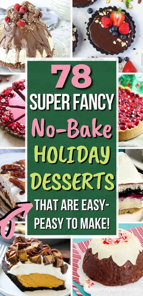 These elegant no bake holiday desserts are actually easy to make! You can serve fancy holiday dessert recipes that will wow your guests without the stress this year (and without turning on the oven!). These are some of the best easy and elegant no bake desserts to bring to a party this Thanksgiving and Christmas! Everything from no-bake cheesecakes to no-bake pies and everything in between! Elegant Christmas Desserts, Fancy Holiday Desserts, Elegant Holiday Desserts, New Year's Desserts, Christmas Pie, Christmas Desserts Easy, Dessert Bites, Baked Cheesecake Recipe, Holiday Dessert Recipes