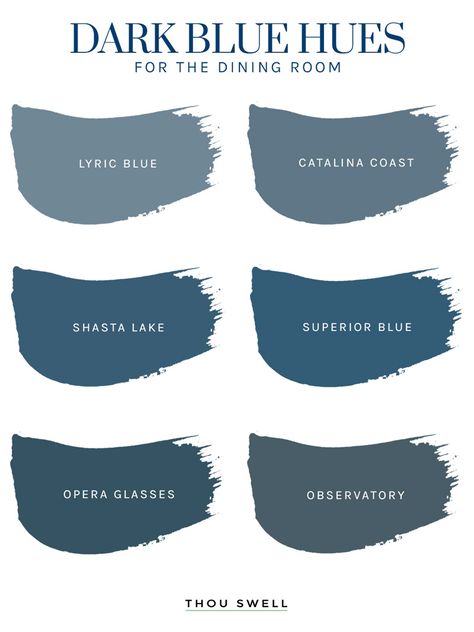 Dark blue paint colors on Thou Swell @thouswellblog Shasta Lake Behr Paint, Dramatic Dining Room Colors, Dark Blue Dining Room, Blue Dining Room Walls, Dark Blue Paint Color, Behr Marquee Paint, Blue Dining Room, Craftsman Houses, House Improvement