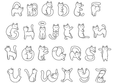 Cat Letters Alphabet, Cat Letters, Cat Lettering, Cat Font, Cat Alphabet, Decorative Fonts, Cats Art Drawing, Alcohol Ink Crafts, Hand Lettering Art