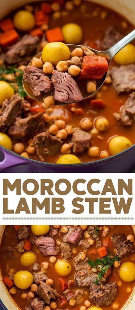 Moroccan Lamb Stew: tender lamb simmered in a fragrant blend of Moroccan spices, with sweet dried fruits and hearty vegetables. A warming, flavorful stew perfect for cozy dinners! Morrocan Stew, Moroccan Lamb Stew, Moroccan Dish, Lamb Curry Recipes, Moroccan Stew, Lamb Stew Recipes, Cozy Dinners, Moroccan Lamb, Moroccan Dishes