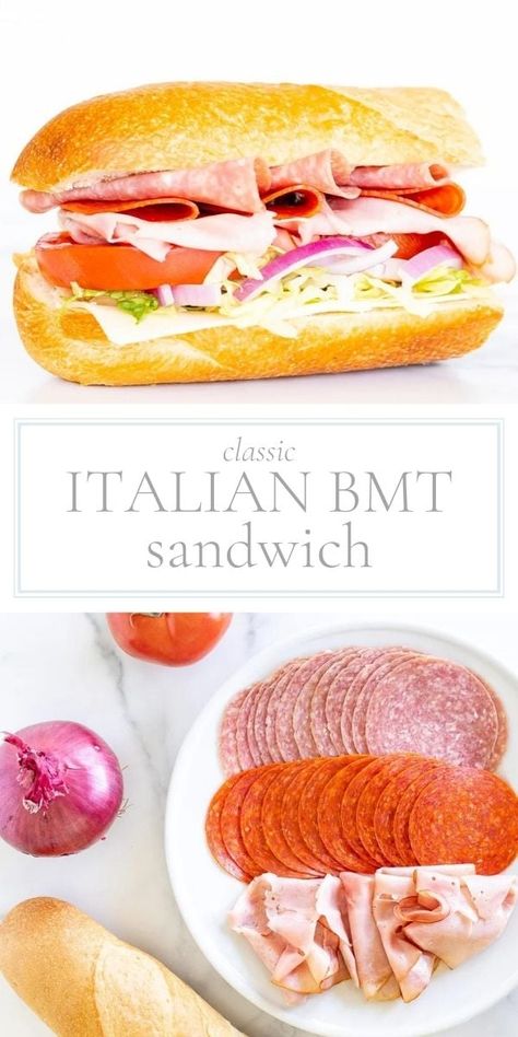 An Italian BMT sandwich is an iconic, traditional flavor combination you’re going to love. Made famous by the Subway version, you can now make it in your own kitchen! Italian Bmt Sandwich, Bmt Sandwich, Italian Sandwich Recipes, Steak Sandwich Recipes, Grilled Ham And Cheese, Sandwhich Recipes, Subway Sandwich, Italian Sandwich, Grilled Ham