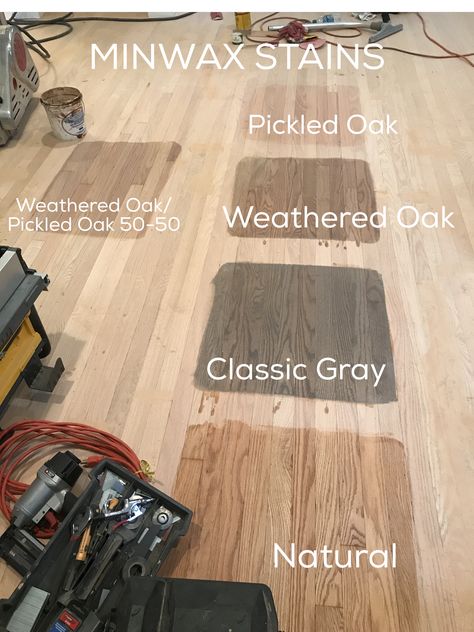 MINWAX stains we are considering. Pickled Oak, Weathered Oak, Weathered Oak/Pickled Oak 50-50, Classic Gray, Natural. Redoing Kitchen, Rustic Resort, Hardwood Floor Stain Colors, Oak Floor Stains, Floor Stain Colors, Wood Floor Stain Colors, Apartment Remodel, Weathered Oak Stain, Wood Floor Colors