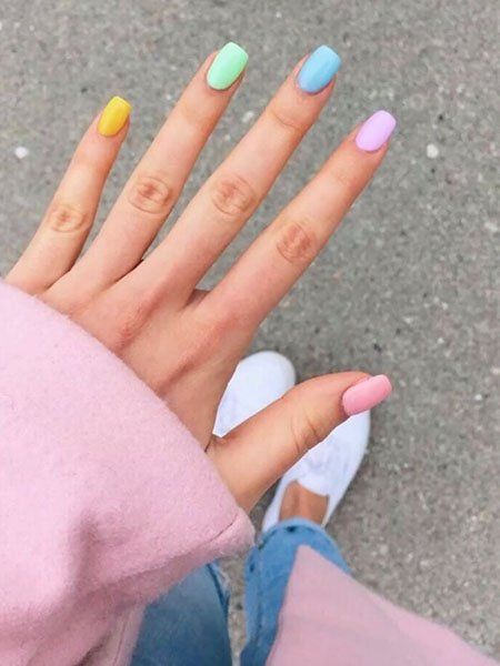 Hand Nails, Summer Vsco, Multicolored Nails, Nails Pastel, Unghie Sfumate, Summer Gel Nails, Short Gel Nails, Nail Art Designs Summer, Simple Acrylic Nails