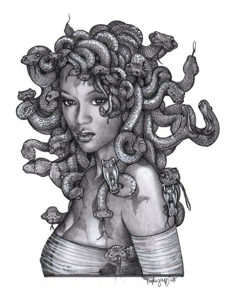 Medusa by Comicsworld Medusa Drawing, Medusa Tattoo Design, African Tattoo, Medusa Art, African Goddess, Oh My Goddess, Arte Alien, Mythology Tattoos, Medusa Tattoo