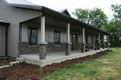 Front porch glory Morton Building Homes, Metal Shop Building, Metal House Plans, Morton Building, Metal Barn Homes, Metal Building Home, Metal Garage, Pole Barn House Plans, Metal Barn