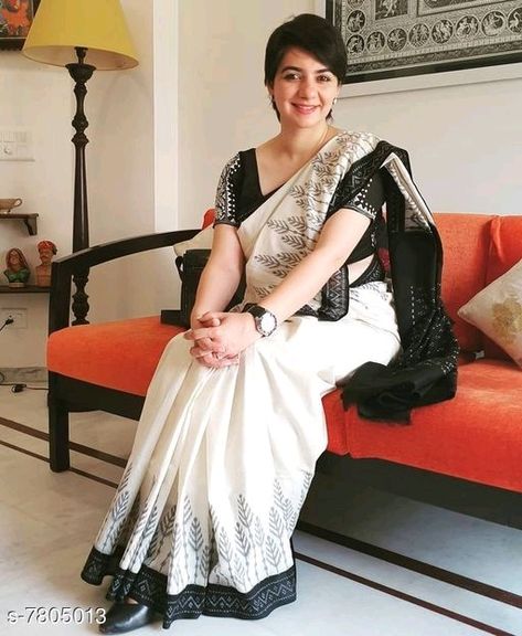 Saree : Cotton Silk saree : Starting₹790/- Free COD WhatsApp +919199626046 Black And White Saree, White Sarees, Sambalpuri Saree, Formal Saree, Cotton Saree Blouse Designs, Cotton Saree Blouse, Cotton Saree Designs, Sari Dress, Indian Saree Blouses Designs