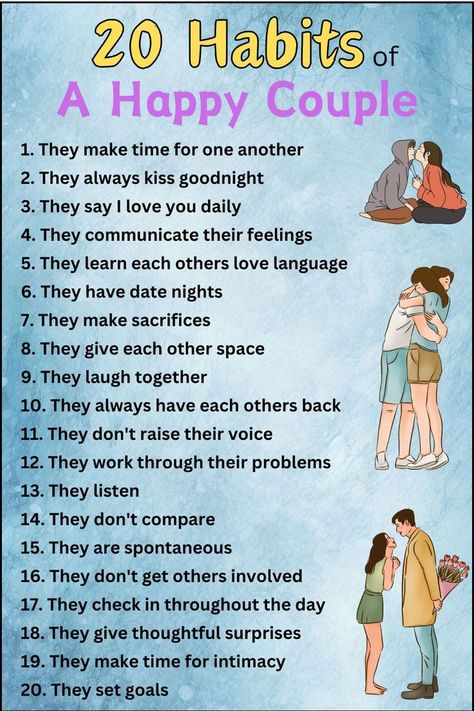 20 habits of a happy couple Healthy Couple Goals, Real Relationship Advice, Happy Marriage Tips, Self Help Skills, Biblical Marriage, Couple Activities, Communication Relationship, Relationship Lessons, Relationship Therapy