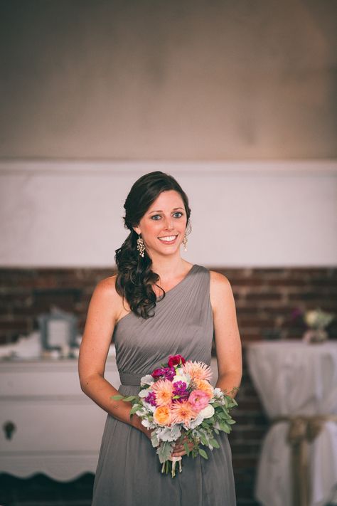 Bridesmaid Hair Side, Colourful Bouquet, One Strap Dresses, The White Room, St Augustine Wedding, Side Swept Hairstyles, Bun Styles, Wedding Hair Inspiration, Dress Hairstyles