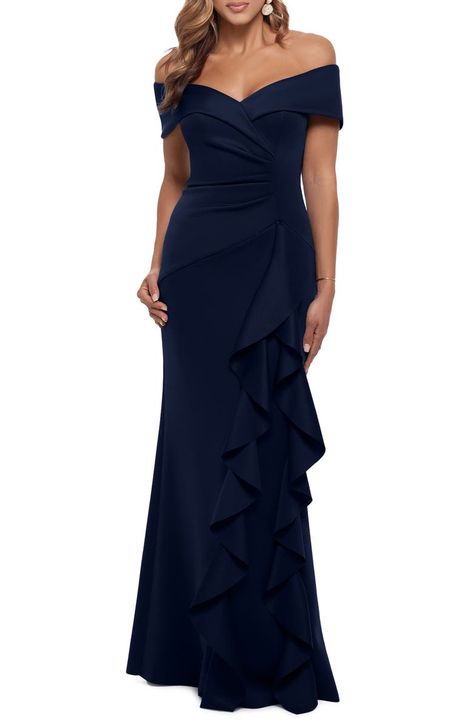 Women's Long Dresses | Nordstrom Ruffle Neck Dress Nordstrom, Mother Of The Bride Dresses Off The Shoulders, Off The Shoulder Dress Nordstrom, Young Mother Of The Bride Dresses Nordstrom, Off The Shoulder Dress Mother Of The Bride, Knit Gown, Xscape Dresses, Mother Of The Bride Dresses Long, Ruffle Gown