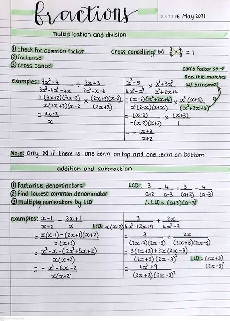 College Math Worksheets, Note Taking Ideas For Math, Note Book Ideas For School Math, Maths Calculator Revision, Fractions Notes Aesthetic, Note Taking For Math, Math Aesthetic Notes Ideas, Math Asthetic Notes, Aesthetic Note Math