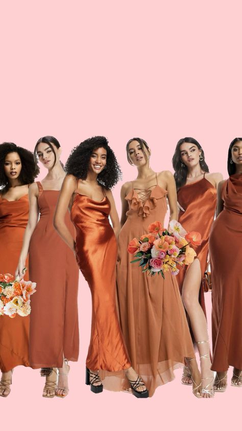 Burnt orange dresses sourced from ASOS. Various textures, shades, and styles. Tropical Bridesmaids, Burnt Orange Dresses, Shades Of Burnt Orange, Burnt Orange Bridesmaid, Burnt Orange Bridesmaid Dresses, Orange Bridesmaid, Orange Bridesmaid Dresses, Orange Dresses, Burnt Orange Dress