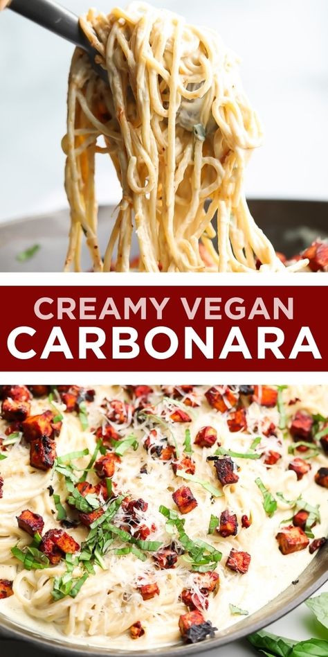 Vegan Carbonara, Vegan Pasta Sauce, Vegan Pasta Dish, Pastas Recipes, Vegan Pasta Recipes, Vegan Italian, Delicious Pasta, Vegan Parmesan, Vegan Pasta