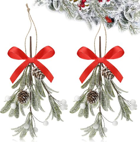 Get a Christmas kiss under this cute mistletoe! Christmas Artificial Mistletoe Ornament with Red Bow Christmas Hanging Mistletoe Decoration Bouquet Floral Natural Pine Cones Holiday Decoration Ornament Bouquet (Classic Style, 2 Pieces) Real Mistletoe, Mistletoe Hanging, Mistletoe Decoration, Mistletoe Ornament, Hanging Mistletoe, Red Bow Christmas, Pine Cones Christmas, Christmas Mistletoe, Pine Cone Christmas Tree