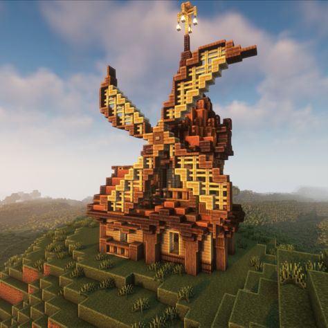 Minecraft Medieval Windmill Idea for you World Minecraft Mill Ideas, Medival House Ideas Minecraft, Water Wheel Minecraft, Water Mill Minecraft, Wind Mill Minecraft, Moulin Minecraft, Minecraft Mill, Mc Farm, Windmill Minecraft