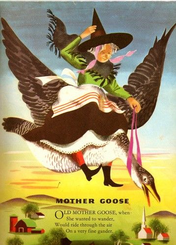 From one of my favorite books as a small child. "Childcraft Poems of Early Childhood, Volume One, 1949."  Art by Leonard Wisegard Leonard Weisgard, Milo Winter, Encyclopedia Illustration, Puch Moped, Witch Image, Mother Goose Nursery Rhymes, Nursery Rhymes Poems, Mother Goose Nursery, Goose Nursery