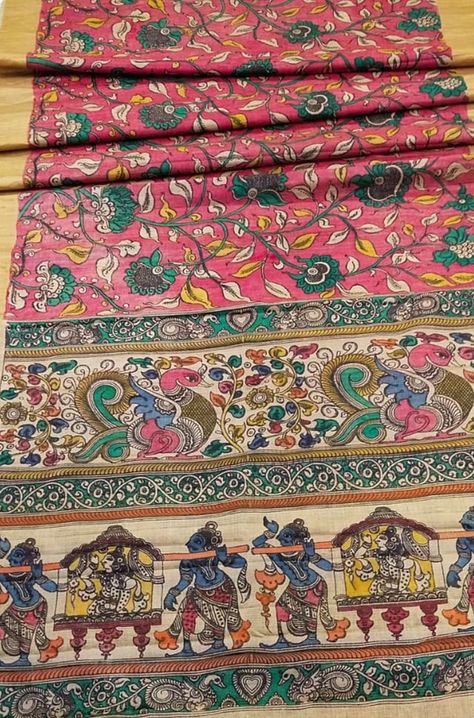 Kalamkari Sarees, Kalamkari Saree, Mens Designer Shirts, Cotton Textile, Trendy Sarees, Luxury Dresses, Hand Applique, Tussar Silk Saree, Designer Blouses