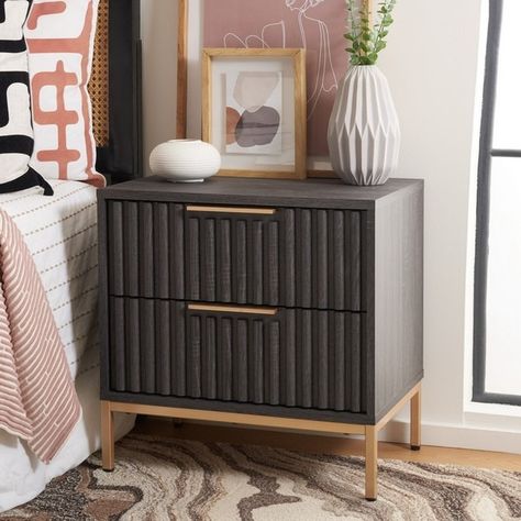 NST9605E Nightstands - Furniture by Safavieh Gold Nightstand, Nightstand Black, White Nightstand, Bedroom Bed Design, 2 Drawer Nightstand, Modern Nightstand, Wood Bedroom, Bedroom Night Stands, Drawer Nightstand