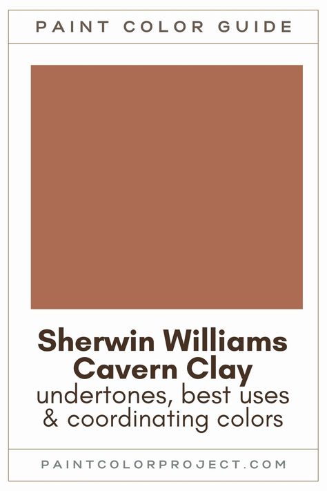 Looking for the perfect dark orange paint color for your home? Let’s talk about Sherwin Williams Cavern Clay and see if it works for your home! Sw Terracotta Paint, Kitten Cabinet Colors, Burnt Sienna Paint Color, Clay Front Door Color, Terra Cotta Paint Color Sherwin Williams, Burnt Sienna Walls, Terracotta Behr Paint, Rust Painted Walls, Terracotta And Dark Green Color Palette