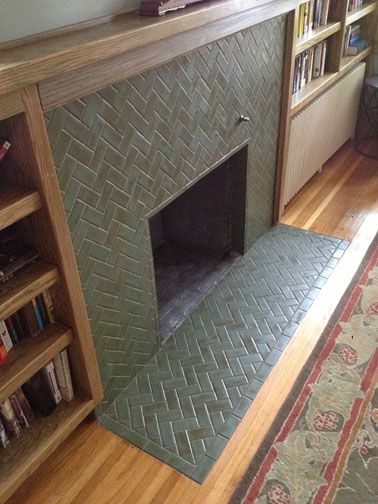 Herringbone Tile Fireplace, Fireplace Hearth Tiles, Herringbone Fireplace, Historic Tile, Arts And Crafts Fireplace, Hearth Tiles, Craftsman Fireplace, Fireplace Redo, Fireplace Tile Surround