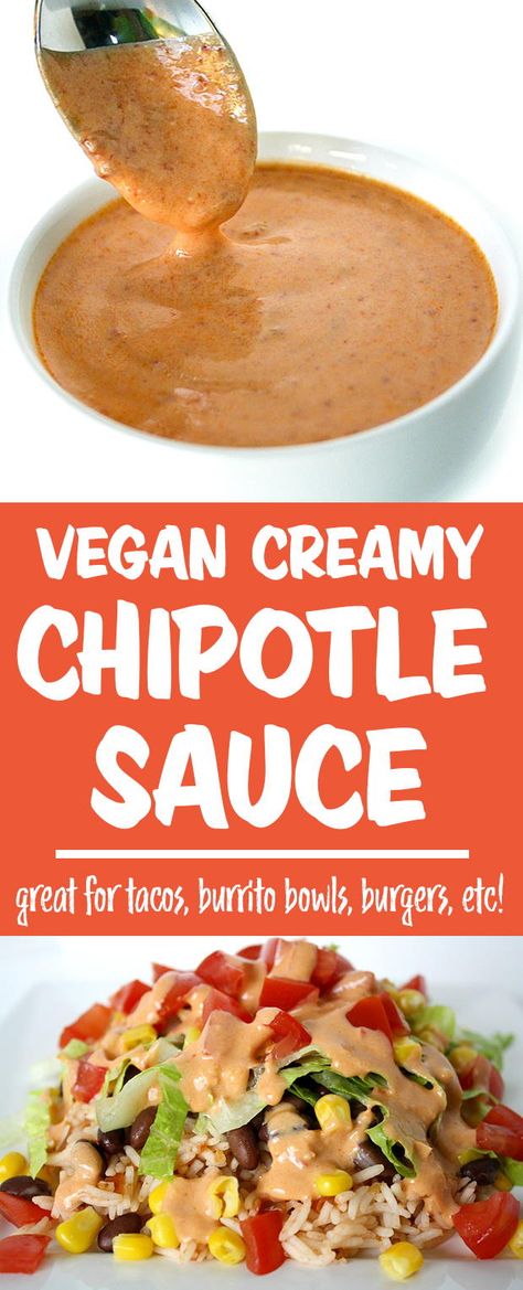 Vegan Sauce Recipes, Creamy Chipotle Sauce, Vegan Chipotle, Chipotle Sauce, Vegan Sauces, Vegan Condiments, Vegan Foods, Vegan Eating, Vegan Dishes