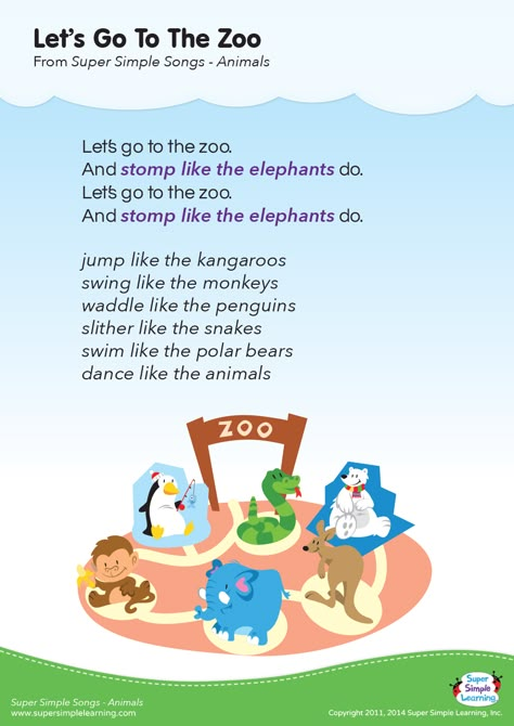 Let’s Go To The Zoo Lyrics Poster | Super Simple Zoo Animal Songs Preschool, Animal Songs For Preschool, Zoo Songs, Zoo Lessons, Zoo Animals Preschool, Animal Song, Preschool Zoo Theme, Zoo Preschool, Zoo Activities