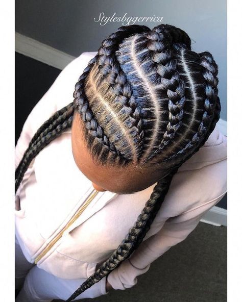 Big Cornrow Braids, Two Cornrow Braids, Trendy Braided Hairstyles, Cornrows Braids For Black Women, Braided Hairstyles For Black Women Cornrows, Feed In Braids Hairstyles, Goddess Braids Hairstyles, African Hair Braiding Styles, Braided Cornrow Hairstyles